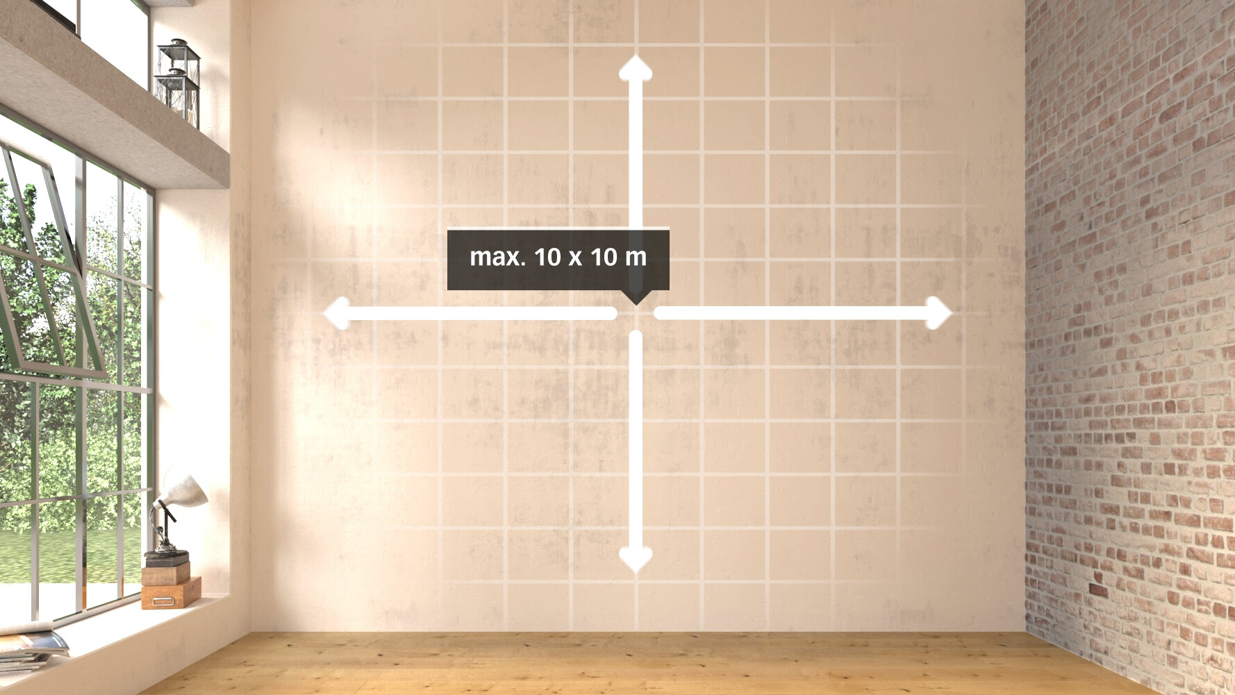 Max. Verlegefläche 10 x 10m für Paneele