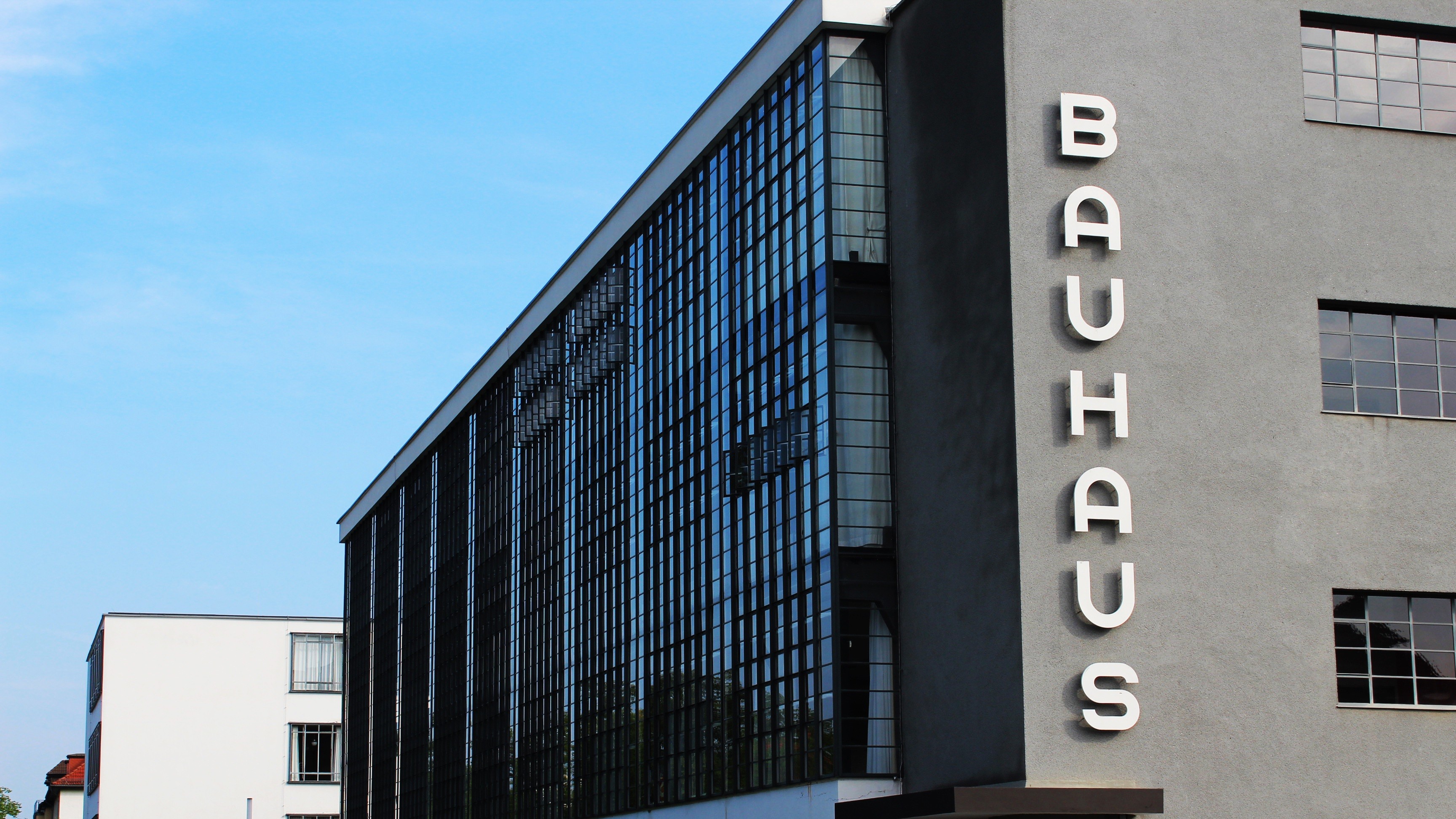 Bauhaus building with the giant letters on its facade