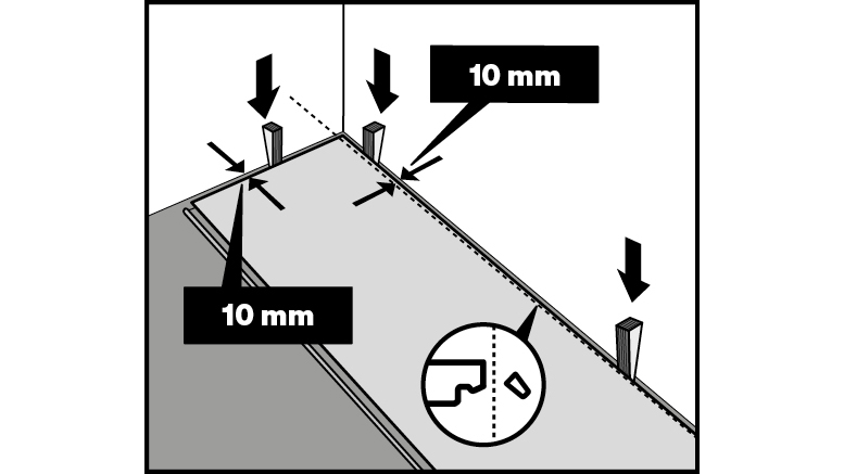 Wandabstand von 10 mm berücksichtigen