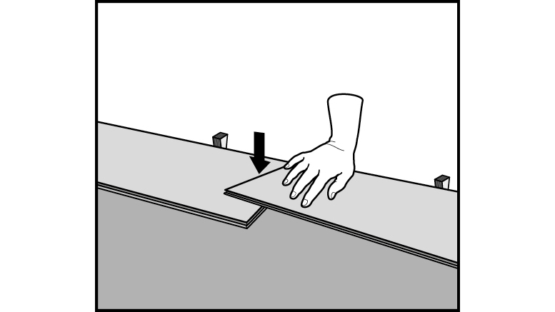 Stirnseitige Verriegelung der zweiten Laminatdiele