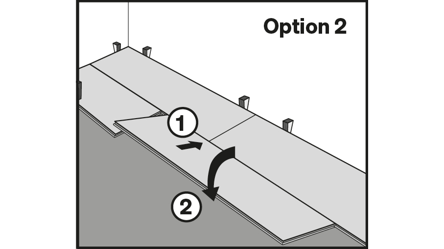 Multiclic Option 2: zweite Diele der 2. Reihe wird nur längsseitig in die vorherige Reihe eingewinkelt