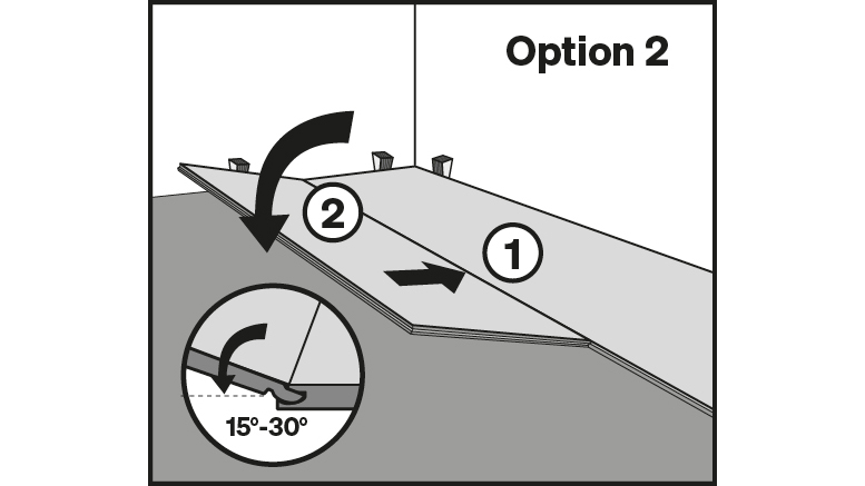 Einwinkeln der Dielen der zweiten Reihe nach Verlege-Option 2