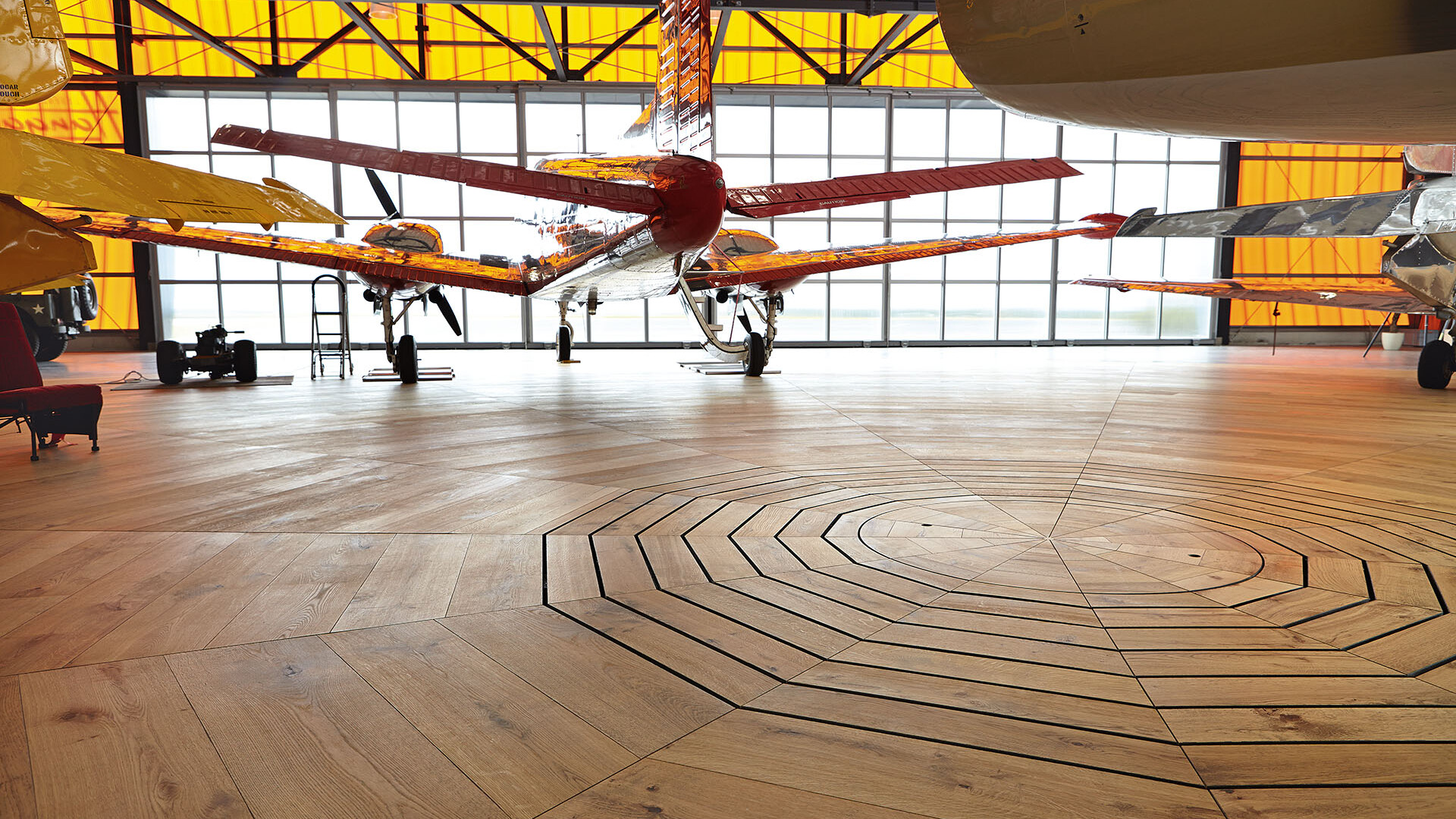 Lindura in einem Flugzeughangar 