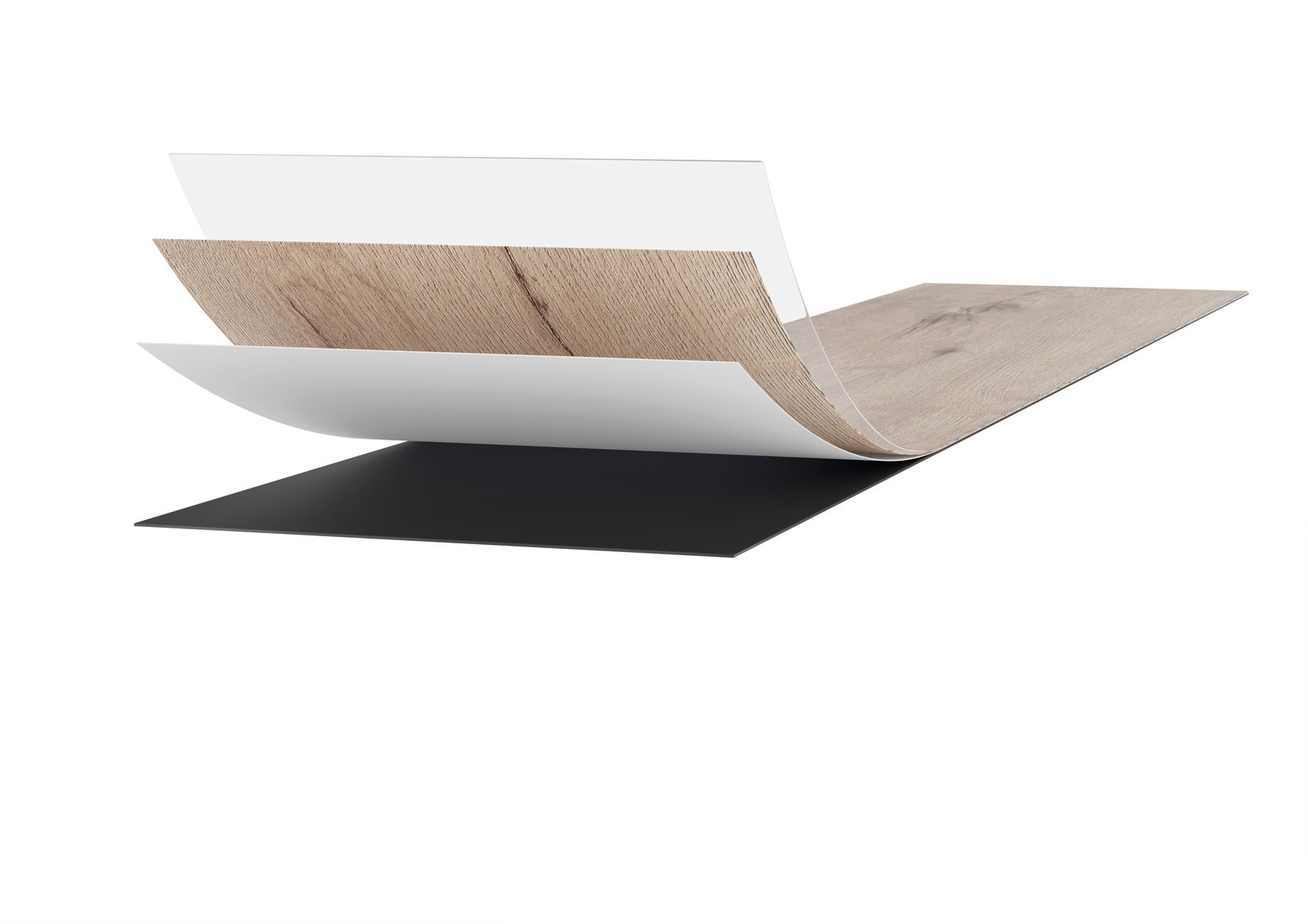 a. Multilayer P-Tec Strong surface with special PP elastic film and ultra-matt excimer lacquering (PVC-free)
b. Decor layer
c. Base layer
d. MC backing layer – based on natural components with post-consumer recycled polymer content