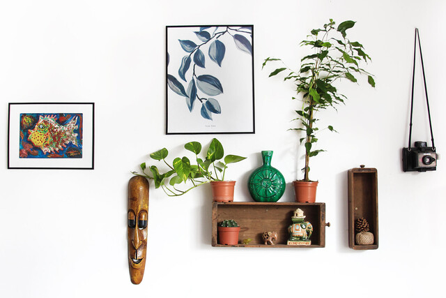 Pflanzen und Wanddeko aus natürlichen Materialien
