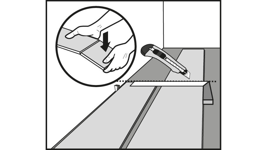 Vinylbodendielen mit dem Cuttermesser einritzen und einfach abknicken