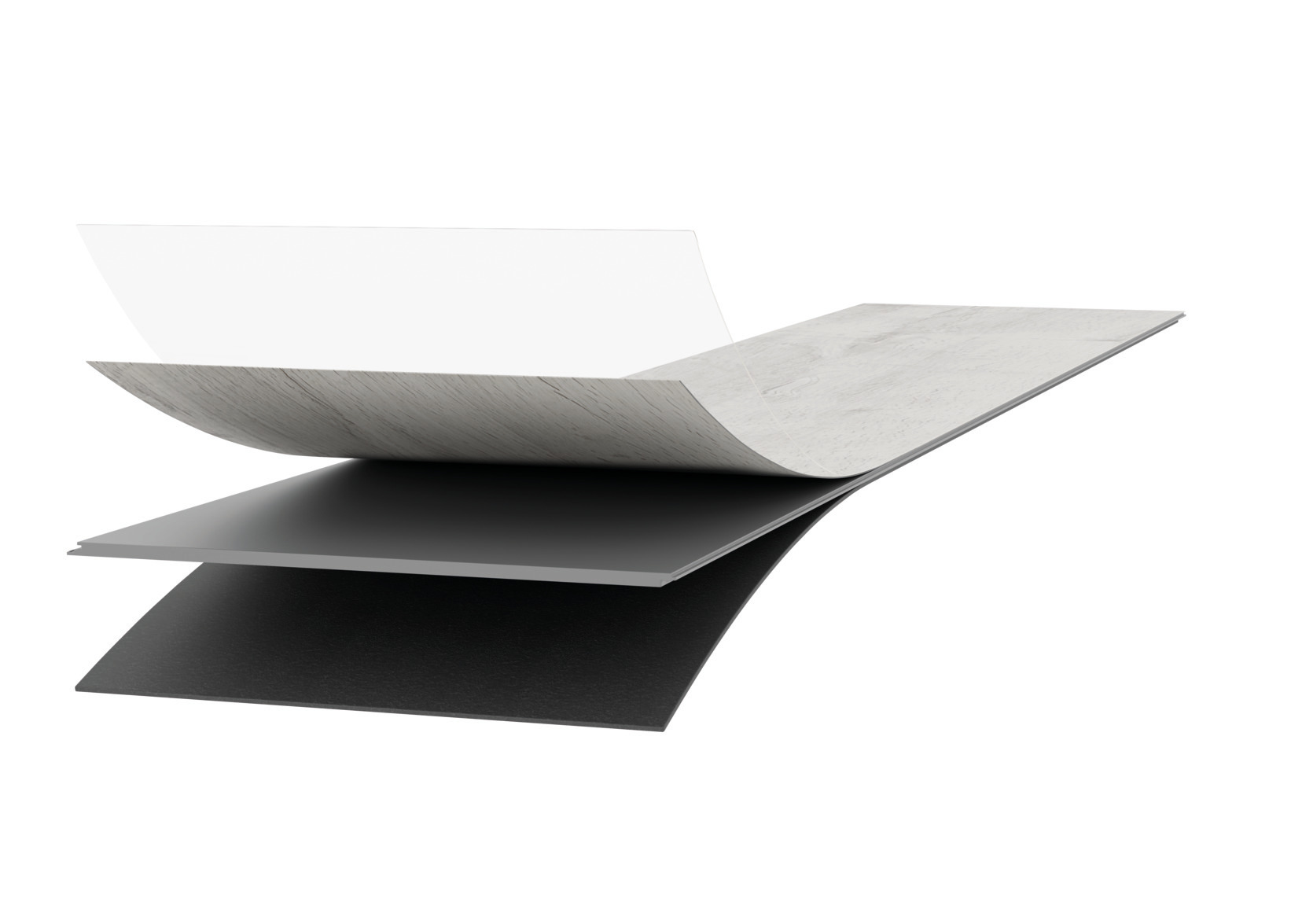a. Surface de vinyle multicouche (couche d'usure 0,55 mm) avec vernissage Excimer
b. Couche de décor
c. Support spécial de polymère rigide - étanche
d. Avec isolation phonique de 1 mm (mousse XPS)